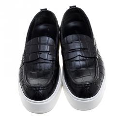 Louis Vuitton Black Croc Embossed Leather Slip on Sneakers Size 40.5
