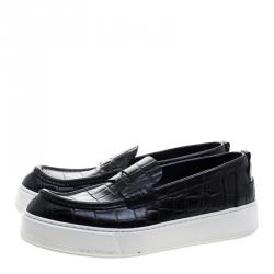 Louis Vuitton Black Croc Embossed Leather Slip on Sneakers Size 40.5
