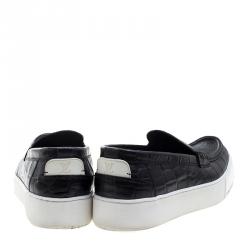 Louis Vuitton Black Croc Embossed Leather Slip on Sneakers Size 40.5