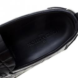 Louis Vuitton Black Croc Embossed Leather Slip on Sneakers Size 40.5