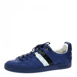 Pre Owned Louis Vuitton Blue Damier Infini Leather Frontrow Sneaker Size 43.5