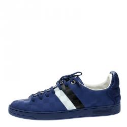 Pre Owned Louis Vuitton Blue Damier Infini Leather Frontrow Sneaker Size 43.5