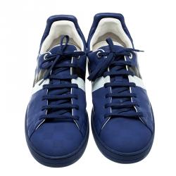 Pre Owned Louis Vuitton Blue Damier Infini Leather Frontrow Sneaker Size 43.5