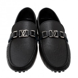 Pre Owned Louis Vuitton Black Leather Hockenheim Loafers Size 43