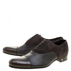 Pre Owned حذاء أكسفورد لوي فيتون اردواز اطلس جلد وسويدي رمادي مقاس 43.5