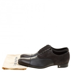 Pre Owned حذاء أكسفورد لوي فيتون اردواز اطلس جلد وسويدي رمادي مقاس 43.5