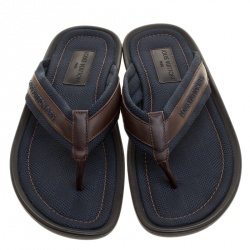 Pre Owned Louis Vuitton Two Tone Damier Canvas and Leather Thong Sandals Size 43.5