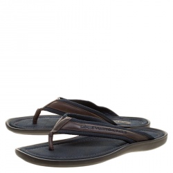 Pre Owned Louis Vuitton Two Tone Damier Canvas and Leather Thong Sandals Size 43.5