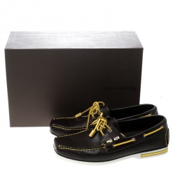 Pre Owned حذاء لوفرز لوي فيتون بوت جلد بني مقاس 42