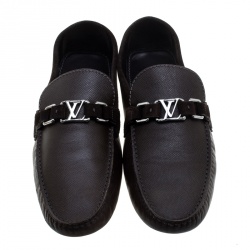 Pre Owned Louis Vuitton Brown Leather and Suede Trim Hockenheim Moccasins Size 43