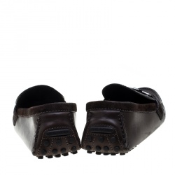 Pre Owned Louis Vuitton Brown Leather and Suede Trim Hockenheim Moccasins Size 43