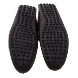 Pre Owned Louis Vuitton Brown Leather and Suede Trim Hockenheim Moccasins Size 43