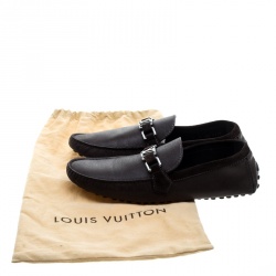 Pre Owned Louis Vuitton Brown Leather and Suede Trim Hockenheim Moccasins Size 43