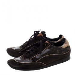 Louis Vuitton Brown Monogram Canvas and Suede Low Top Sneakers Size 45