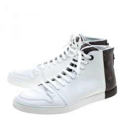 Pre Owned حذاء رياضي لوي فيتون بياقة مرتفعة كانفاس مونوغرامي وجلد أبيض مقاس 41.5