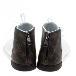 Pre Owned حذاء رياضي لوي فيتون بياقة مرتفعة كانفاس مونوغرامي وجلد أبيض مقاس 41.5