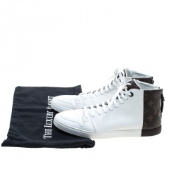 Pre Owned حذاء رياضي لوي فيتون بياقة مرتفعة كانفاس مونوغرامي وجلد أبيض مقاس 41.5