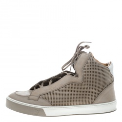 Pre Owned Louis Vuitton Beige Perforated Nubuck Speaker High Top Sneakers Size 44
