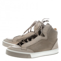 Pre Owned Louis Vuitton Beige Perforated Nubuck Speaker High Top Sneakers Size 44