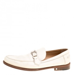 Pre Owned Louis Vuitton Off White Leather Major Loafers Size 45
