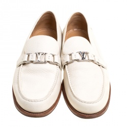 Pre Owned Louis Vuitton Off White Leather Major Loafers Size 45