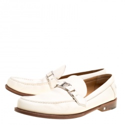 Pre Owned Louis Vuitton Off White Leather Major Loafers Size 45