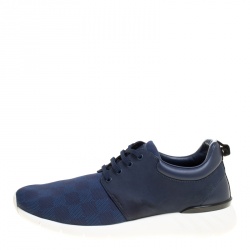 Pre Owned Louis Vuitton Blue Damier Nylon and Nubuck Fastlane Sneakers Size 42.5