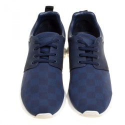 Pre Owned Louis Vuitton Blue Damier Nylon and Nubuck Fastlane Sneakers Size 42.5