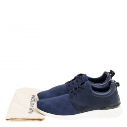 Pre Owned Louis Vuitton Blue Damier Nylon and Nubuck Fastlane Sneakers Size 42.5