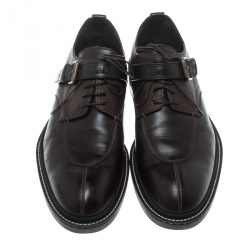 Pre Owned Louis Vuitton Brown Leather Lace Up Buckle Detail Oxfords Size 42.5