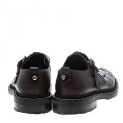 Pre Owned Louis Vuitton Brown Leather Lace Up Buckle Detail Oxfords Size 42.5