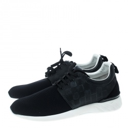 Louis Vuitton Black Mesh and Damier Embossed Rubber Fastlane Sneakers Size 44
