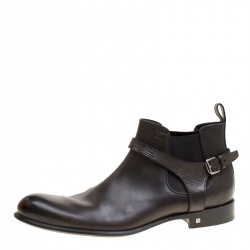 Pre Owned Louis Vuitton Black Leather Greenwich Ankle Boots Size 44.5