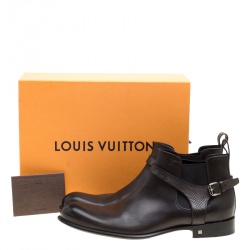 Pre Owned Louis Vuitton Black Leather Greenwich Ankle Boots Size 44.5