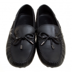 Pre Owned Louis Vuitton Black Leather Arizona Loafers Size 43