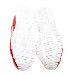 مملوكة مسبقًا Louis Vuitton Red Croc Embossed Leather Run Away Platform Sneakers Size 41.5