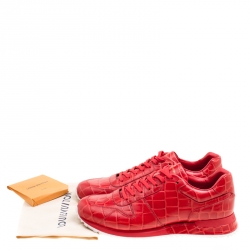 مملوكة مسبقًا Louis Vuitton Red Croc Embossed Leather Run Away Platform Sneakers Size 41.5