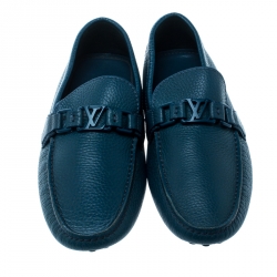 مملوكة مسبقًا حذاء لوفرز لوي فيتون هوكنهيم جلد تركواز داكن مقاس 41