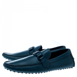 مملوكة مسبقًا حذاء لوفرز لوي فيتون هوكنهيم جلد تركواز داكن مقاس 41