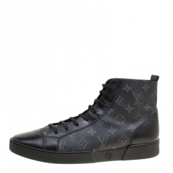 Louis Vuitton Black Leather And Monogram Eclipse Canvas Match Up High Top  Sneakers Size 42 Louis Vuitton
