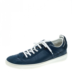 Louis Vuitton Blue Leather and Suede Damier Trimmed Detail Lace Up Sneakers Size 43 