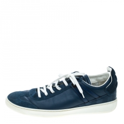 Louis Vuitton Blue Leather and Suede Damier Trimmed Detail Lace Up Sneakers Size 43 