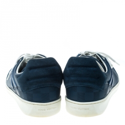 Louis Vuitton Blue Leather and Suede Damier Trimmed Detail Lace Up Sneakers Size 43 