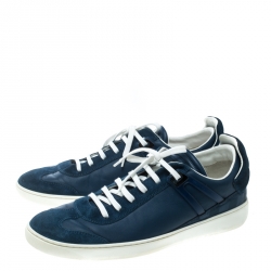 Louis Vuitton Blue Leather and Suede Damier Trimmed Detail Lace Up Sneakers Size 43 