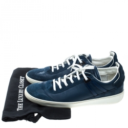 Louis Vuitton Blue Leather and Suede Damier Trimmed Detail Lace Up Sneakers Size 43 