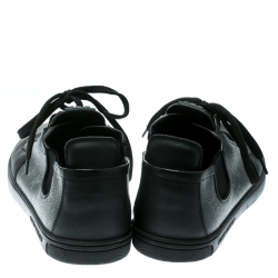 Pre Owned Louis Vuitton Black Monogram Canvas and Leather Lace Up Sneakers Size 41.5