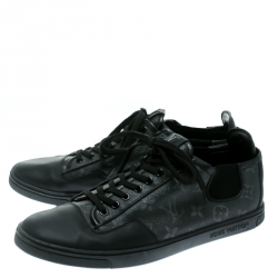 Pre Owned Louis Vuitton Black Monogram Canvas and Leather Lace Up Sneakers Size 41.5