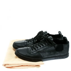 Pre Owned Louis Vuitton Black Monogram Canvas and Leather Lace Up Sneakers Size 41.5