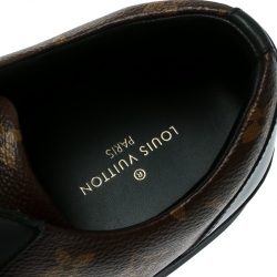 Pre Owned Louis Vuitton Brown/Black Monogram Canvas and Leather Match Up Low Top Sneakers Size 43