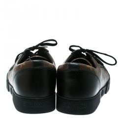 Pre Owned Louis Vuitton Brown/Black Monogram Canvas and Leather Match Up Low Top Sneakers Size 43